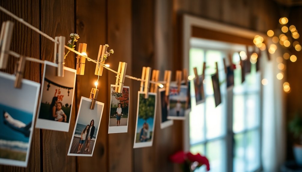 clothespins holding photo displays