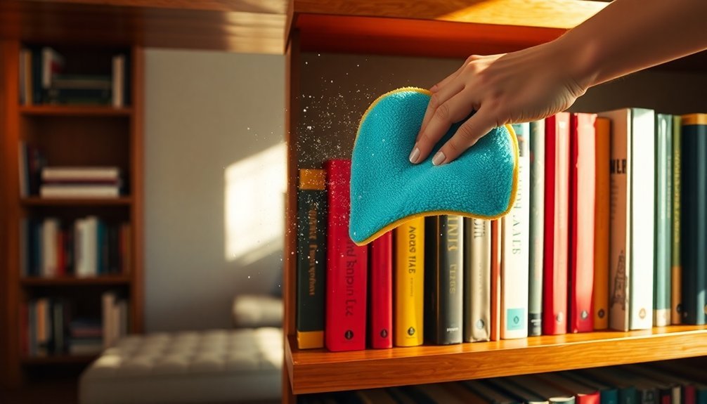 dust shelves using magnet
