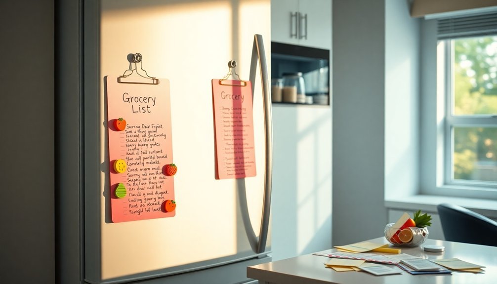 grocery list on fridge