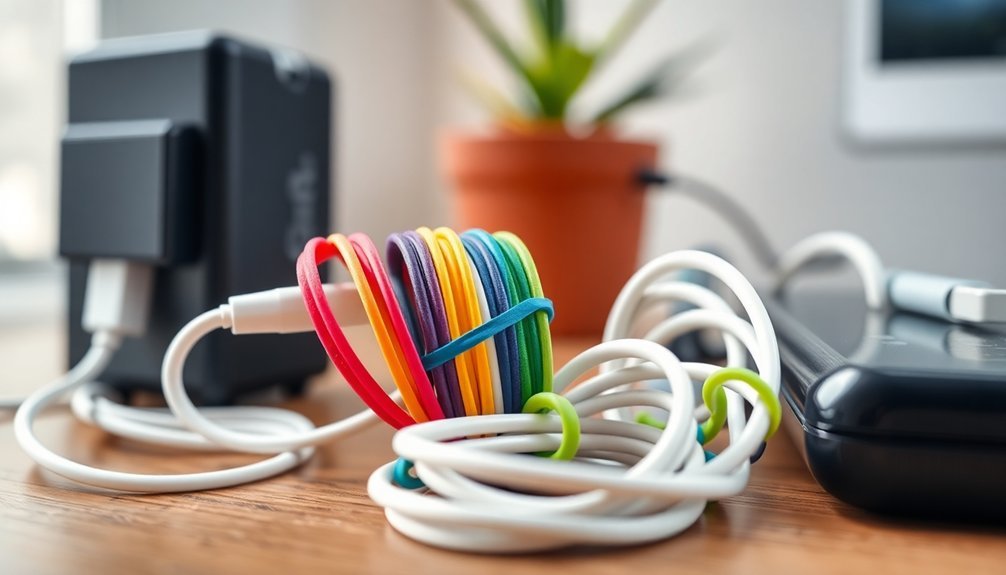 organize cables with rubber bands