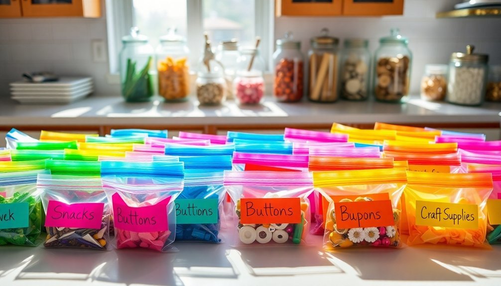 organize with labeled ziploc bags