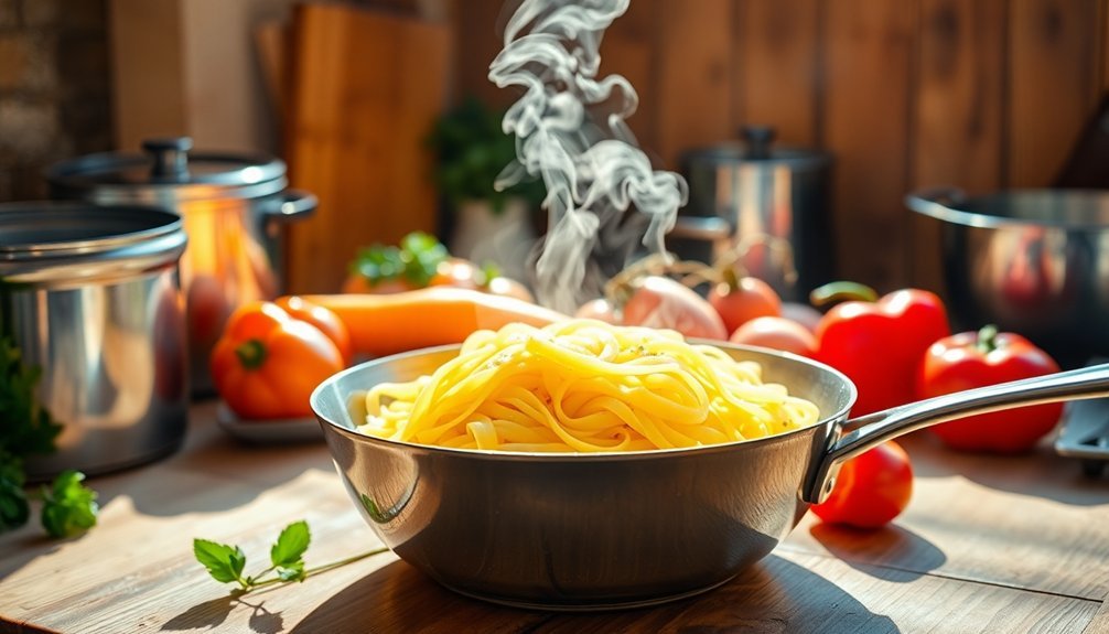 shallow pan pasta boiling